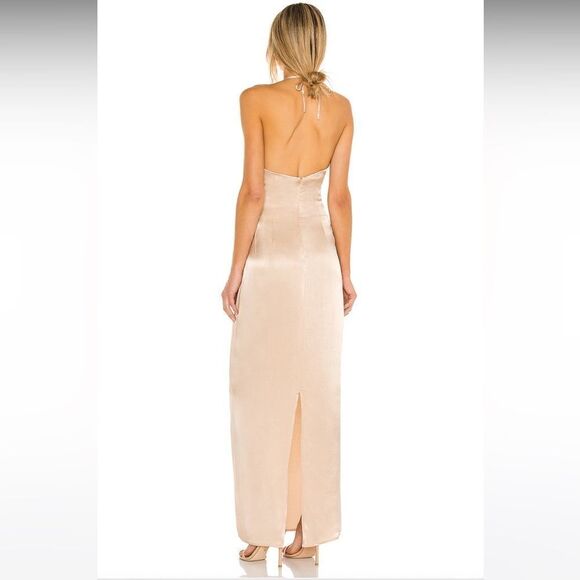 Michael Costello x REVOLVE Josie Cut Out Gown in Nude Satin Halter Maxi Dress - Picture 3 of 12
